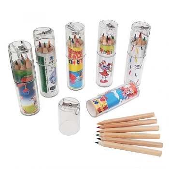 10540 - Promosyon Yarım Boy 6'lı Boya Kalemi ile Renkli Çizgiler